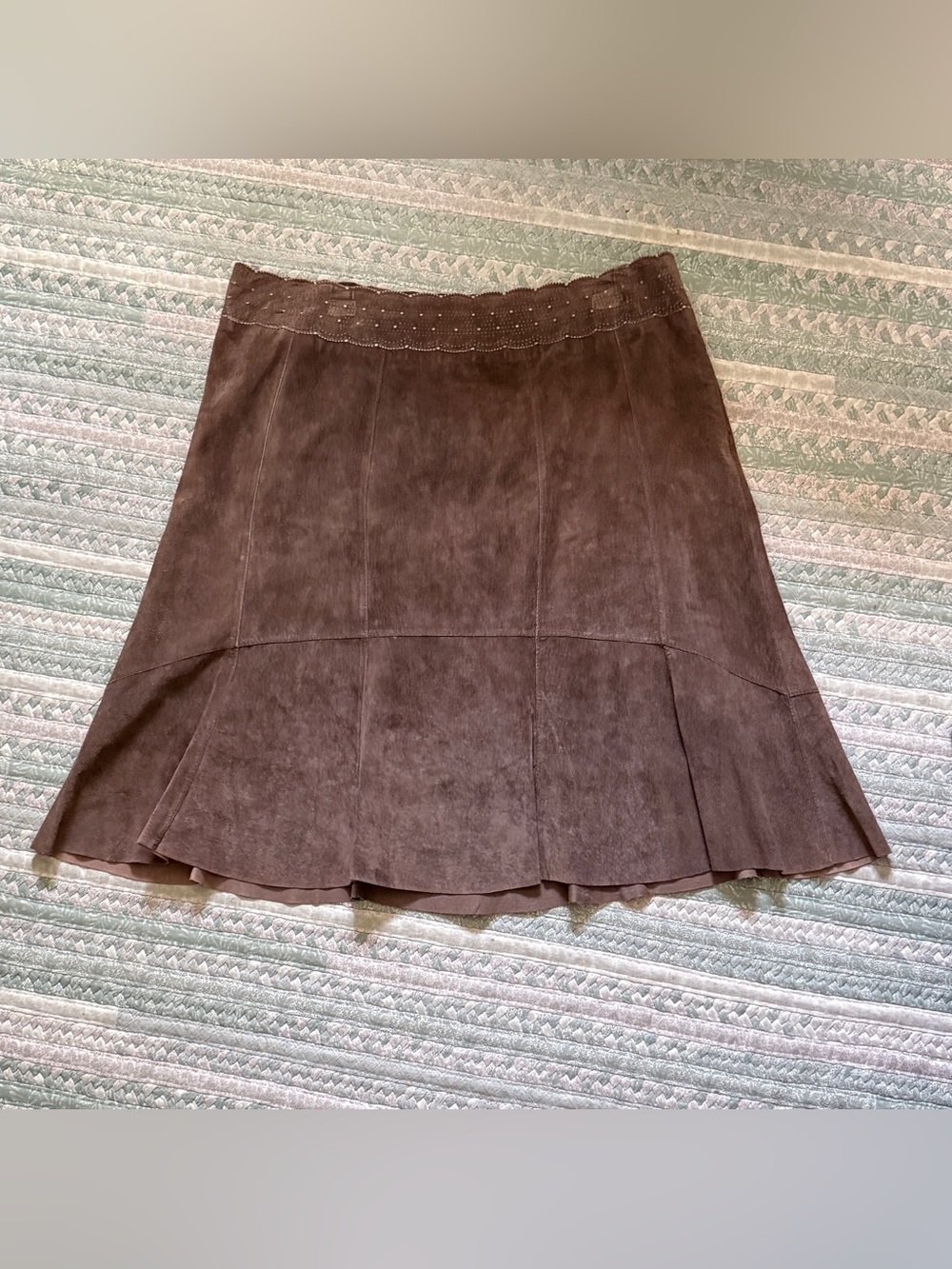Vintage CAbi Brown Genuine Leather Suede Godet Skirt Size 16